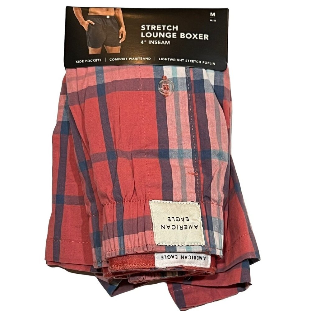 NWT AMERICAN EAGLE Stretch Lounge Boxer Underwear Sz M Pink Mauve Plaid